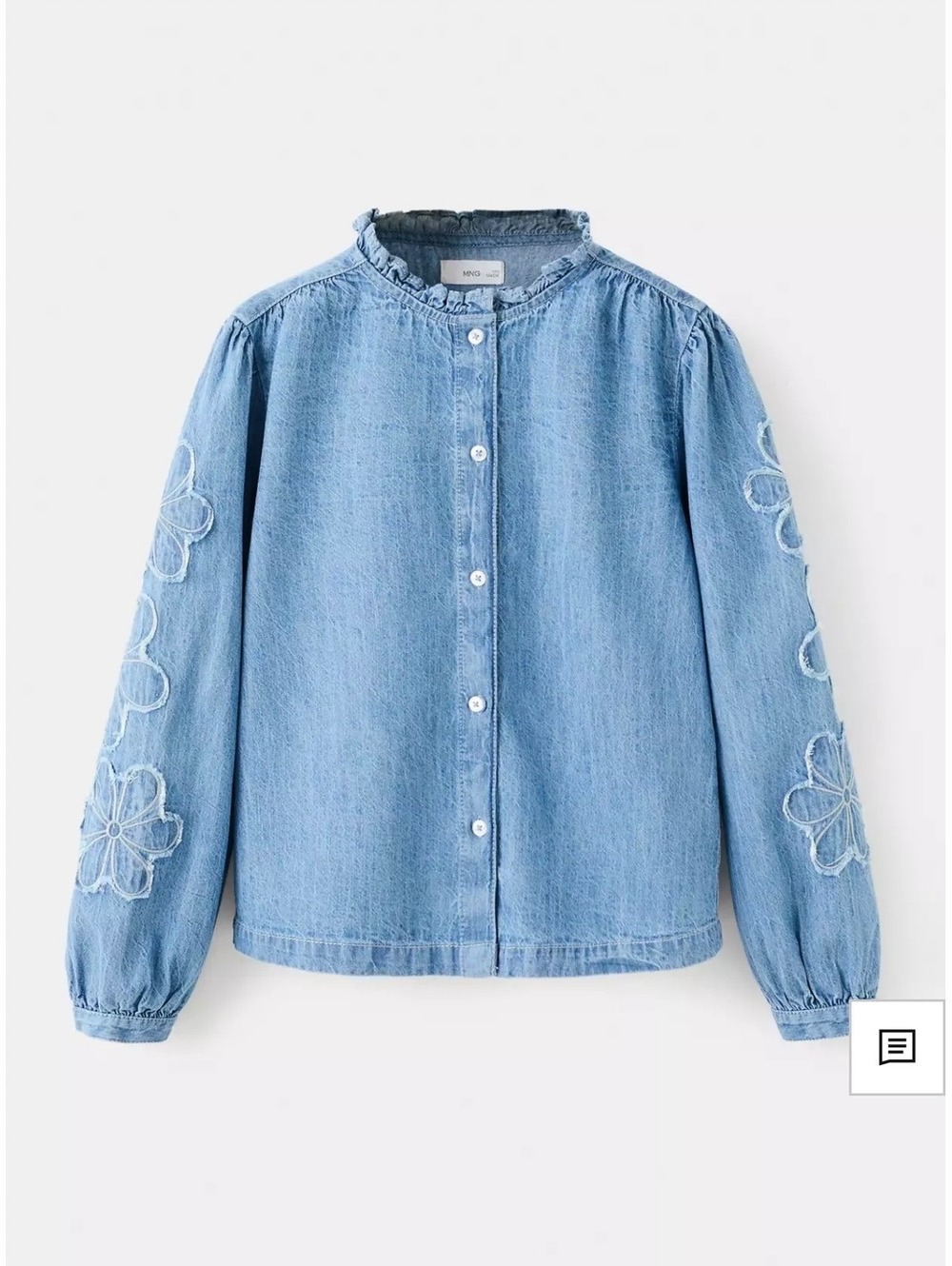 Mango Kids Girl's Denim Blouse with Floral Embroidery Size 8 (128 cm)
